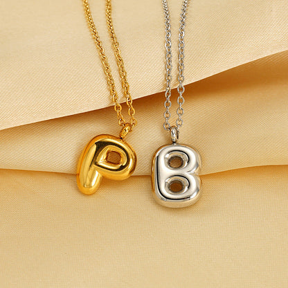 English Letter Necklace For Women Titanium Steel Bubble Glossy Finish Hausofjb