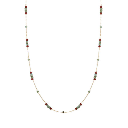 Women's Retro Turquoise Glass And Wine Red Beaded Necklace Titanium Steel Hausofjb