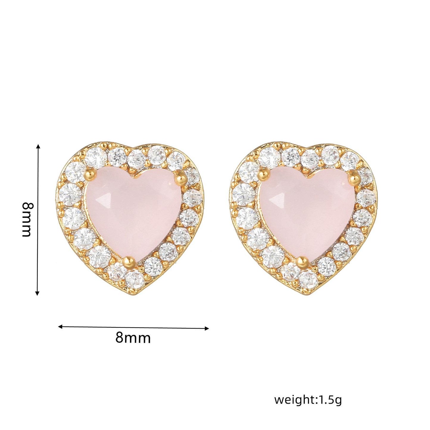 16 Pairs Pink Heart Stud Hoop Huggies Drop Earrings Set, 18K Gold Plated Stacking CZ & Pearl Designs, Planet Snowflake Moon Star | Cubic Zirconia