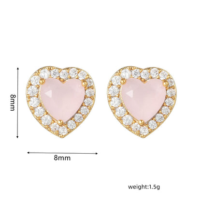 16 Pairs Pink Heart Stud Hoop Huggies Drop Earrings Set, 18K Gold Plated Stacking CZ & Pearl Designs, Planet Snowflake Moon Star | Cubic Zirconia