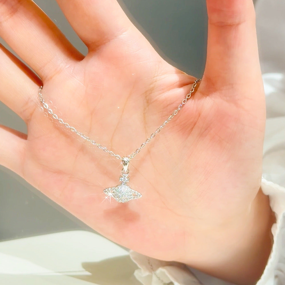 Women's White Chalcedony Titanium Steel Necklace Bow Design High Grade Classic Hausofjb