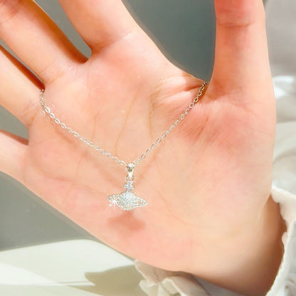 Women's White Chalcedony Titanium Steel Necklace Bow Design High Grade Classic Hausofjb