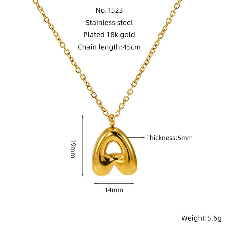 English Letter Necklace For Women Titanium Steel Bubble Glossy Finish Hausofjb