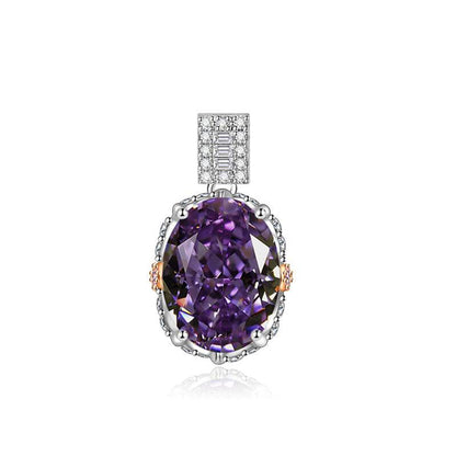 Multicolor Ice Flower Cut Oval CZ Pendant Necklace, 10*14mm 8A Cubic Zirconia, Two-Tone Pave CZ Halo with Pavé Top Frame, Adjustable Chain, Dainty Luxe