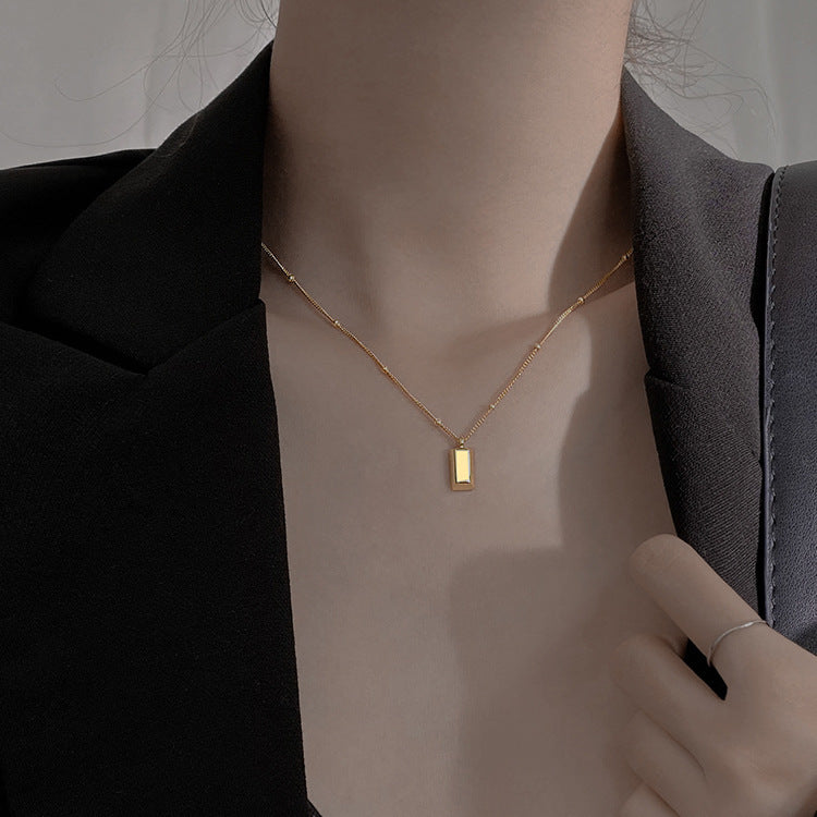 Women's Gold Bar Necklace Square Pendant Korean Style Light Luxury Hausofjb