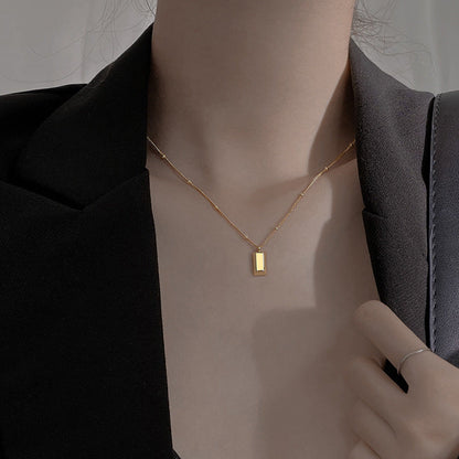 Women's Gold Bar Necklace Square Pendant Korean Style Light Luxury Hausofjb