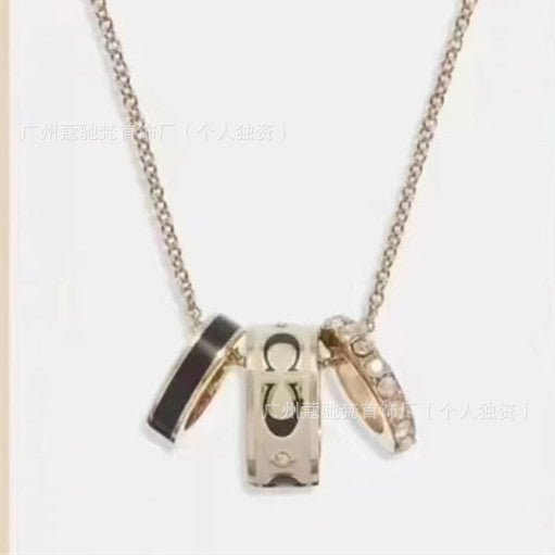 Three Ring Narrow Series Classic Logo Enamel Necklace Gift Hausofjb