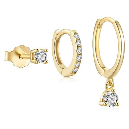 Stacking 3 Pieces Twinkle Charm LuxeHoop & Stud Earring Set with Zircon, 18k Gold Plated Ear Studs and Drops, Stacked Lobe Pretty Studs Cartilage Earrings