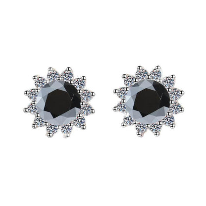 S925 Colorful Moissanite/CZ Sunflower Halo Stud Earrings, 12 Color 0.5ct D-Grade VVS Certificate, Hypoallergenic Sterling Silver Jewelry Gift
