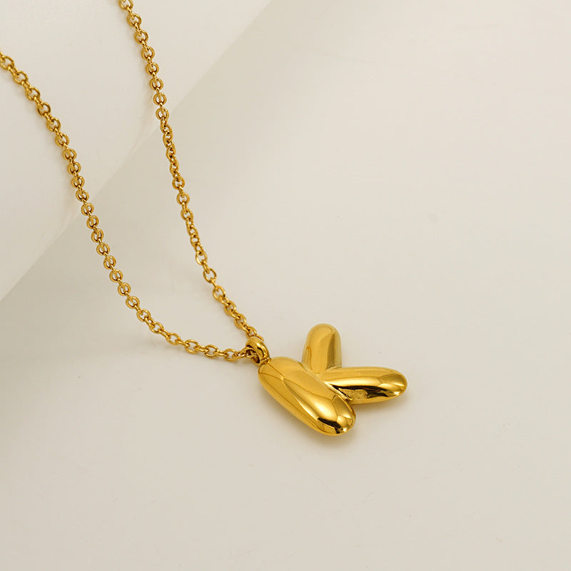 English Letter Necklace For Women Titanium Steel Bubble Glossy Finish Hausofjb