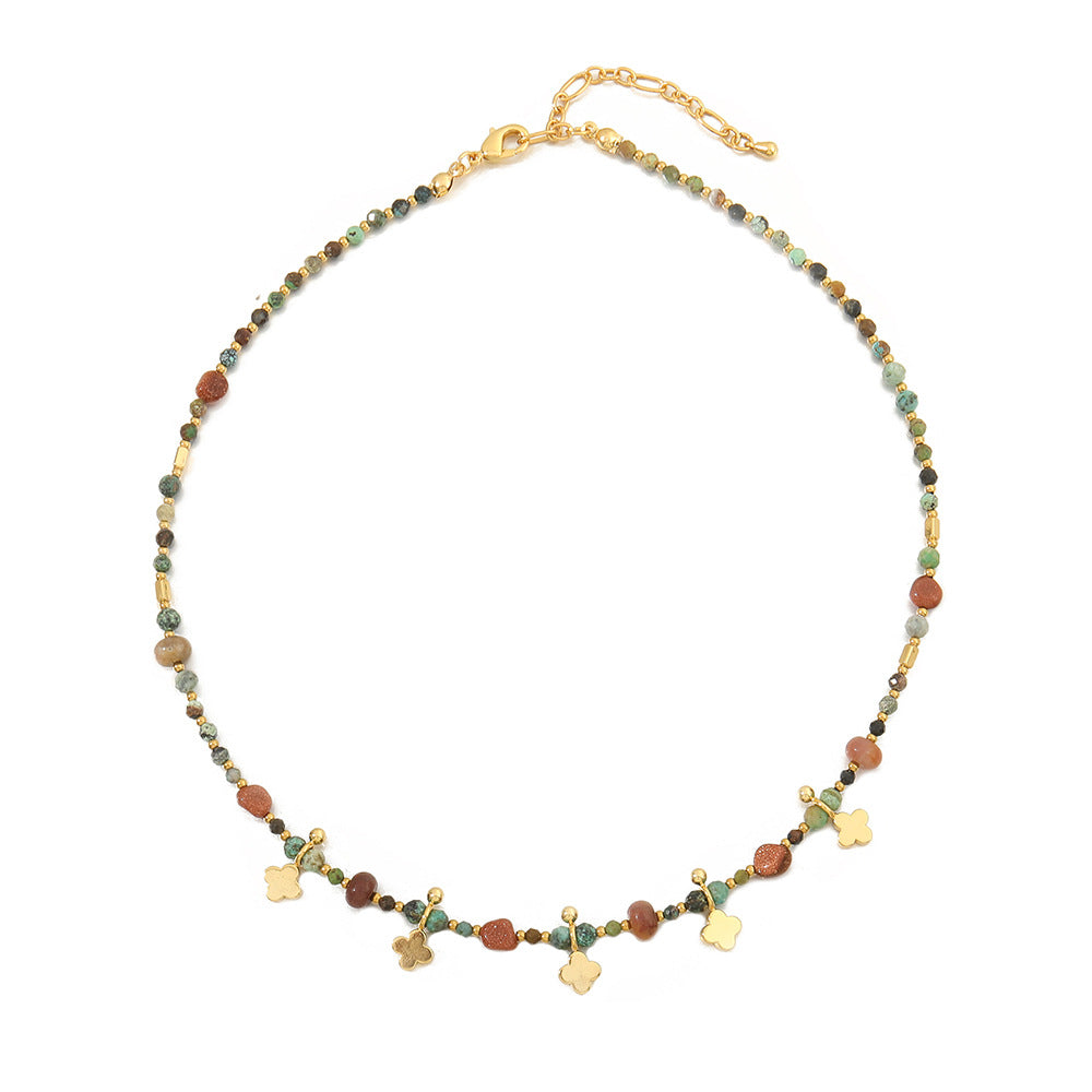 Women's Bohemian Four Leaf Clover Bead Copper Necklace Retro Style Hausofjb