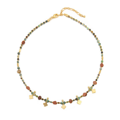 Women's Bohemian Four Leaf Clover Bead Copper Necklace Retro Style Hausofjb