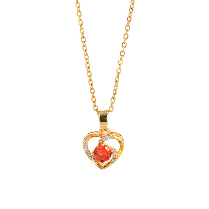 Women's Love Heart Necklace Titanium Steel Rhinestone Exquisite Accessory Hausofjb