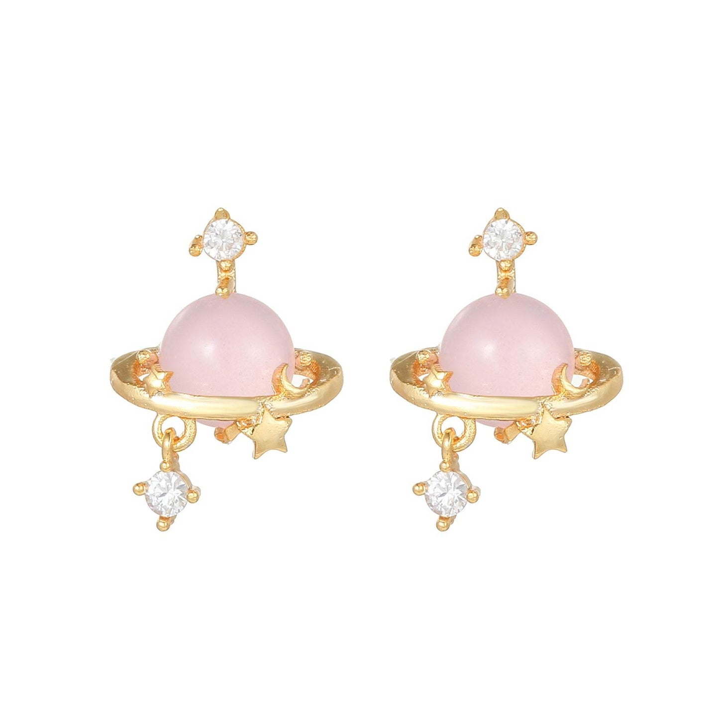 16 Pairs Pink Heart Stud Hoop Huggies Drop Earrings Set, 18K Gold Plated Stacking CZ & Pearl Designs, Planet Snowflake Moon Star | Cubic Zirconia