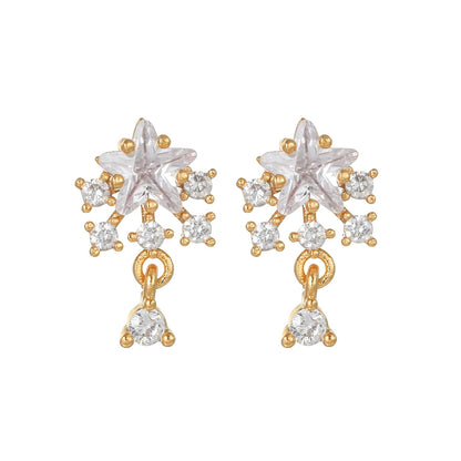 16 Pairs Pink Heart Stud Hoop Huggies Drop Earrings Set, 18K Gold Plated Stacking CZ & Pearl Designs, Planet Snowflake Moon Star | Cubic Zirconia