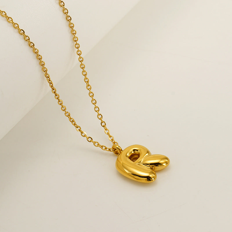English Letter Necklace For Women Titanium Steel Bubble Glossy Finish Hausofjb