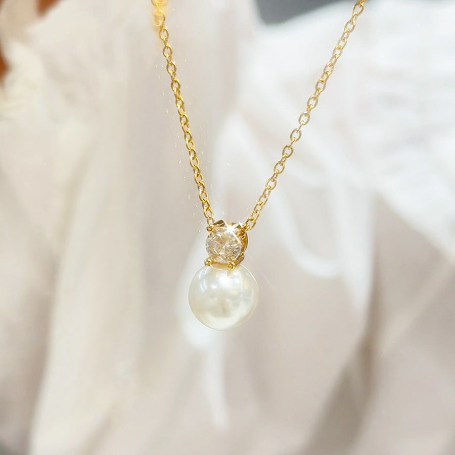 Women's White Chalcedony Titanium Steel Necklace Bow Design High Grade Classic Hausofjb