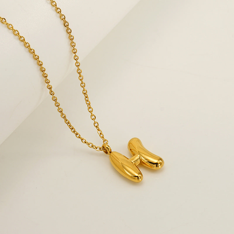 English Letter Necklace For Women Titanium Steel Bubble Glossy Finish Hausofjb