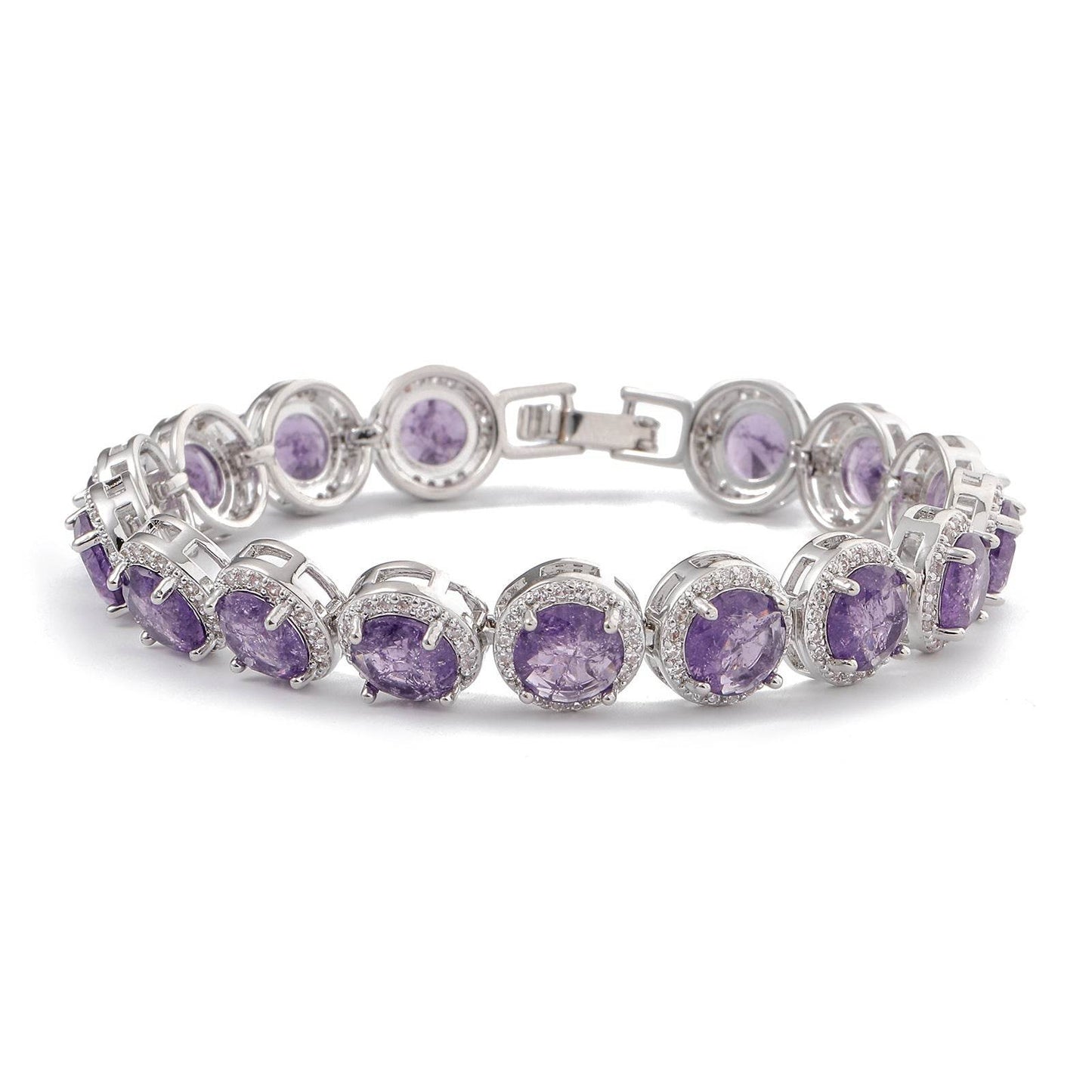 Dazzling Multicolor Cubic Zirconia Round Halo Chain Bracelet, Colored Gem Stones, Adjustable Design, and Unique Patterns