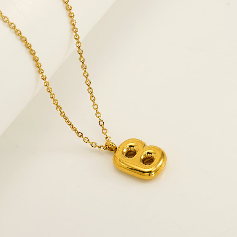 English Letter Necklace For Women Titanium Steel Bubble Glossy Finish Hausofjb
