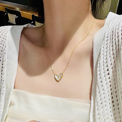 Titanium Steel Clavicle Necklace With Love Heart Pendant For Women Hausofjb