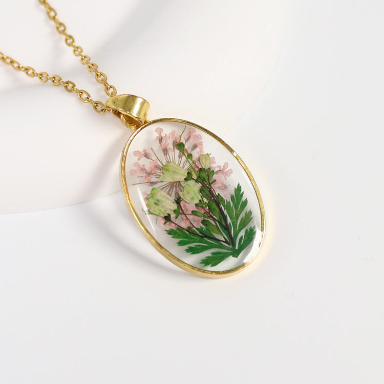 Preserved Flower Necklace Epoxy Resin Jewelry French Retro Style Hausofjb
