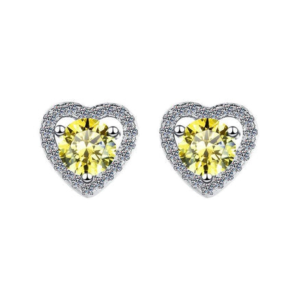 S925 Colorful Moissanite/CZ Heart Shape Halo Stud Earrings, 0.5ct D-Grade VVS Certificate, Hypoallergenic Sterling Silver Gift