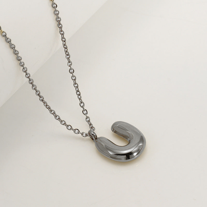 English Letter Necklace For Women Titanium Steel Bubble Glossy Finish Hausofjb
