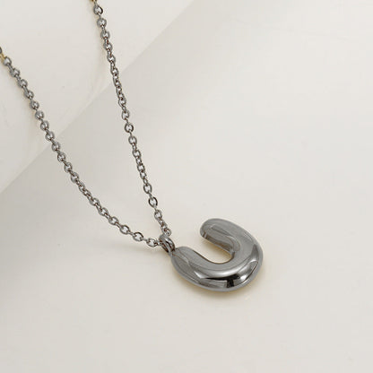 English Letter Necklace For Women Titanium Steel Bubble Glossy Finish Hausofjb