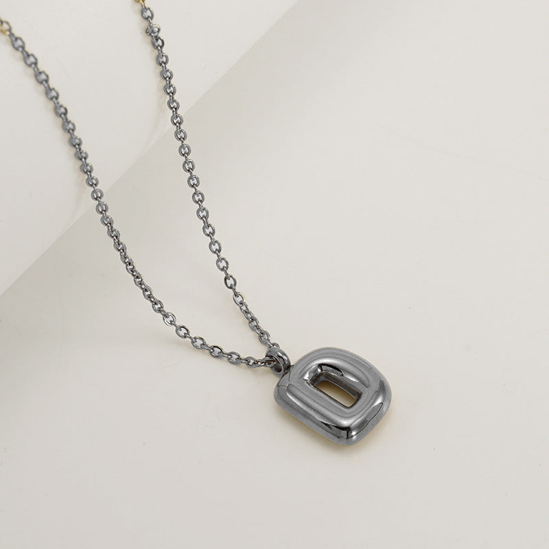 English Letter Necklace For Women Titanium Steel Bubble Glossy Finish Hausofjb
