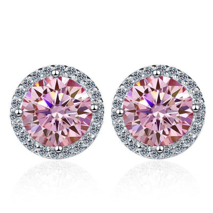 S925 Multicolor Moissanite Halo Stud Earrings, Sterling Silver 10 Color Round-Cut Certificated Moissanite Jewelry for Men & Women, Simple & Stylish Gift for Wedding, Birthday, Anniversary