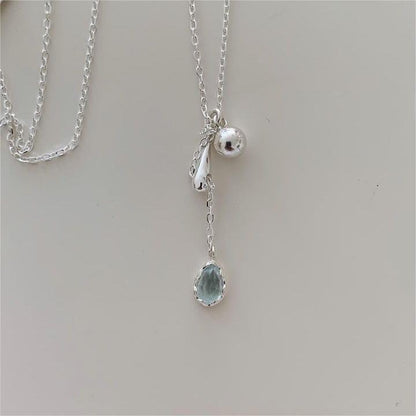 Korean Style Sterling Silver Zircon Necklace Blue Diamond Hausofjb