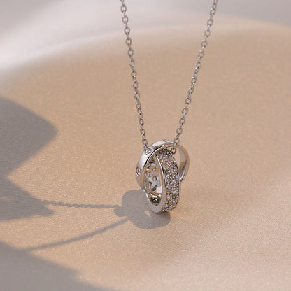 Women's Buckle Style Double Diamond Necklaces Titanium Steel Light Luxury Hausofjb