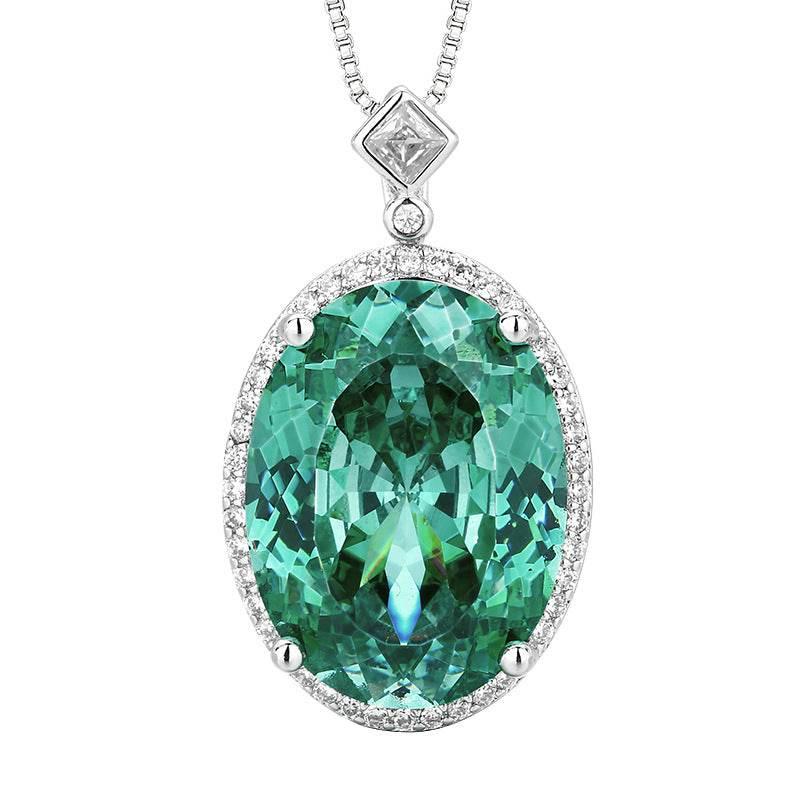 Nest Cut Para Green Oval CZ Halo Jewelry Set, 5A Cubic Zirconia, White Gold Necklace, Earrings, Adjustable Ring, Dainty Luxe