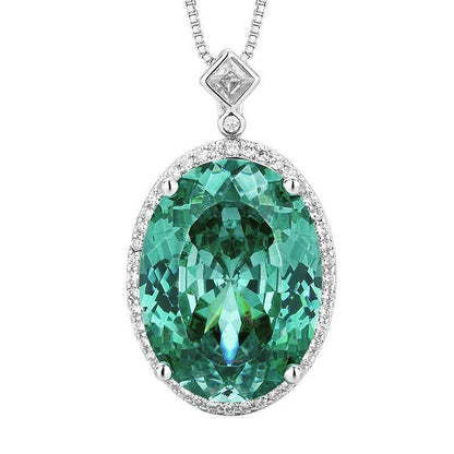 Nest Cut Para Green Oval CZ Halo Jewelry Set, 5A Cubic Zirconia, White Gold Necklace, Earrings, Adjustable Ring, Dainty Luxe