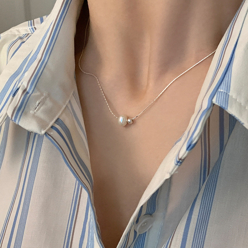 Womens Minimalist Pearl Design Clavicle Chain Necklace Premium Jewelry Hausofjb