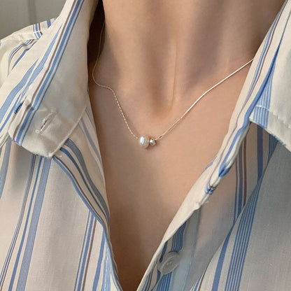 Womens Minimalist Pearl Design Clavicle Chain Necklace Premium Jewelry Hausofjb