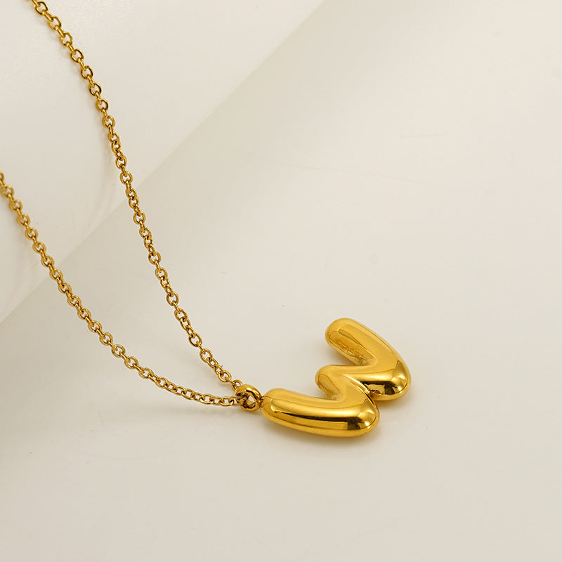 English Letter Necklace For Women Titanium Steel Bubble Glossy Finish Hausofjb