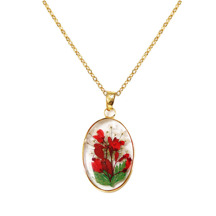Preserved Flower Necklace Epoxy Resin Jewelry French Retro Style Hausofjb