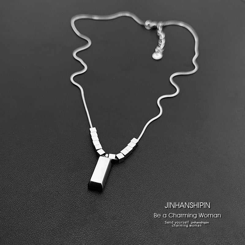 Unisex Square Sier Brick Snake Bone Necklace Titanium Steel Korean Japanese Hausofjb