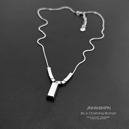 Unisex Square Sier Brick Snake Bone Necklace Titanium Steel Korean Japanese Hausofjb
