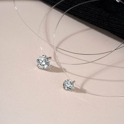 S925 Multicolor Mermaid Tear Floating CZ Necklace, Sterling Silver Invisible Fishing Line 6-8mm Cubic Zirconia Pendant, 40+5cm Adjustable Dainty Minimalist Choker