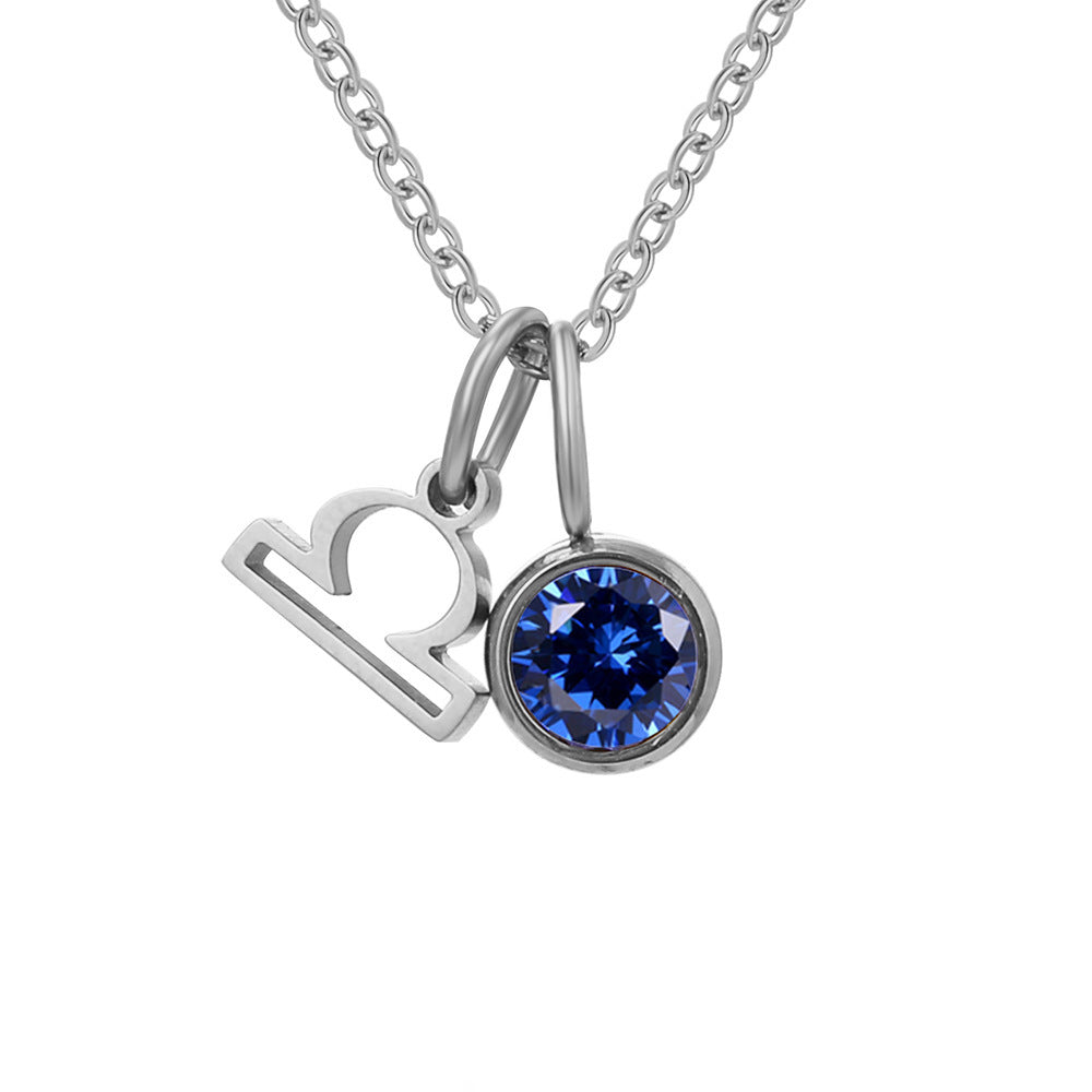 Birthstone Constellation Pendant Necklace For Women Titanium Steel Hausofjb