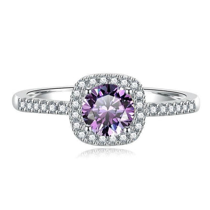S925 Multicolor Moissanite Cushion Halo Adjustable Rings with Pavé-Set Band & Square Accents, 0.5ct-2ct D-Grade VVS Certificate, 12 Vibrant Colors, Sterling Silver Jewelry