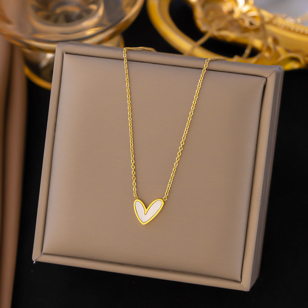 Titanium Steel Clavicle Necklace With Love Heart Pendant For Women Hausofjb