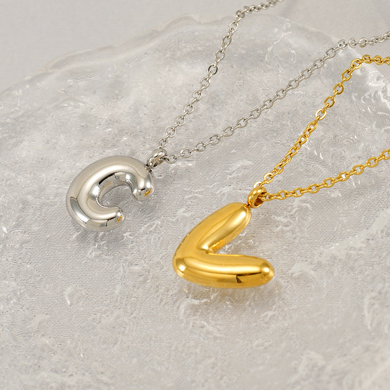 English Letter Necklace For Women Titanium Steel Bubble Glossy Finish Hausofjb