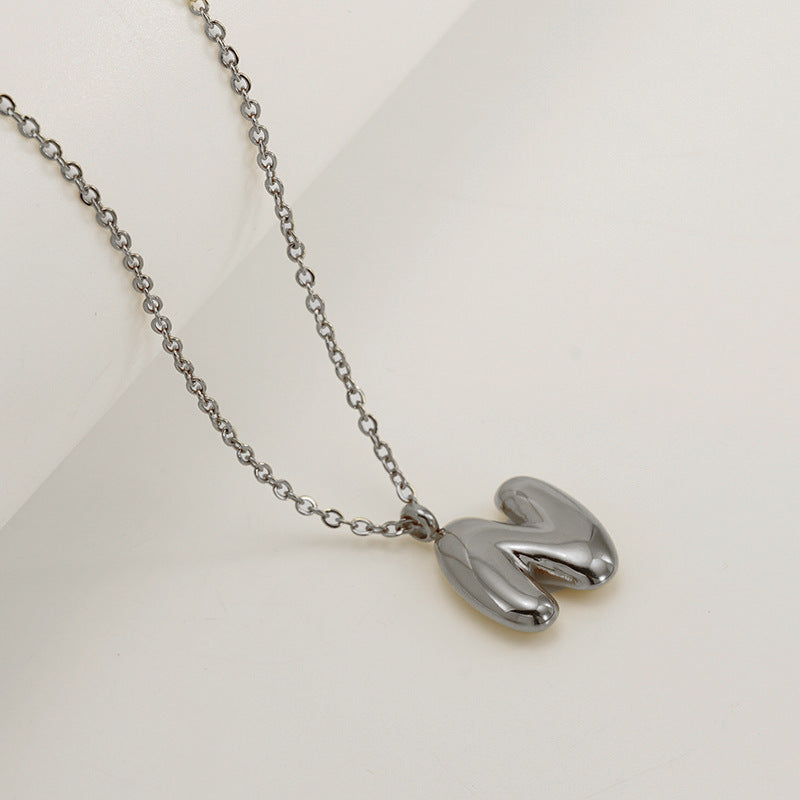 English Letter Necklace For Women Titanium Steel Bubble Glossy Finish Hausofjb