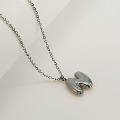 English Letter Necklace For Women Titanium Steel Bubble Glossy Finish Hausofjb