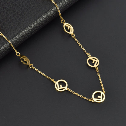 F Initial Titanium Necklace for Women Rose Gold and Gold Hausofjb