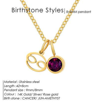 Birthstone Constellation Pendant Necklace For Women Titanium Steel Hausofjb